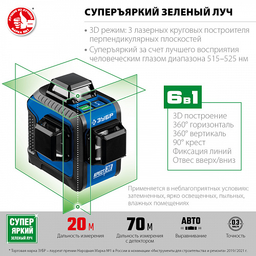 ЗУБР КРЕСТ 3D, Лазерный нивелир (34909)