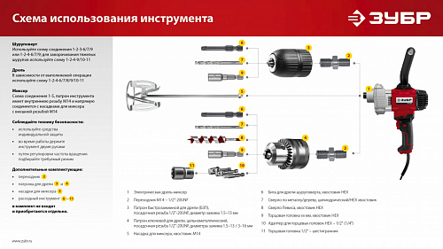 ЗУБР 1100 Вт, М14, дрель-миксер (МР-1100)