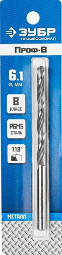ЗУБР ПРОФ-В 6.1х101мм, Сверло по металлу, сталь Р6М5, класс В