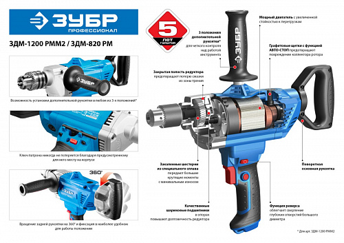 ЗУБР 1200 Вт, 16 мм, дрель-миксер, Профессионал (ЗДМ-1200 РММ2)