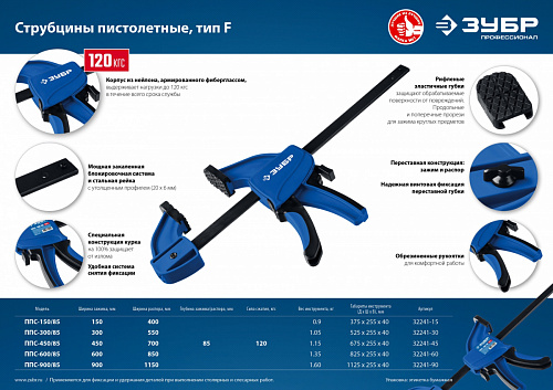 ЗУБР ППС-900/85 900х85 мм, Пистолетная струбцина (32241-90)