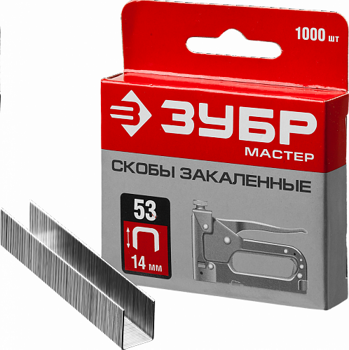ЗУБР тип 53 (A/10/JT21) 14 мм, 1000 шт, калибр 23GA, скобы для степлера (31625-14)