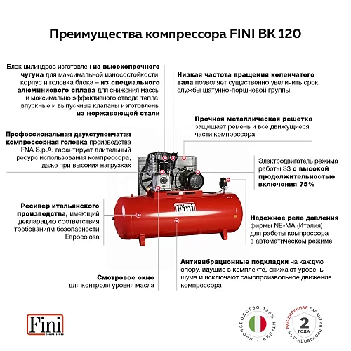 Поршневой компрессор с ременным приводом FINI BK-120-500F-10