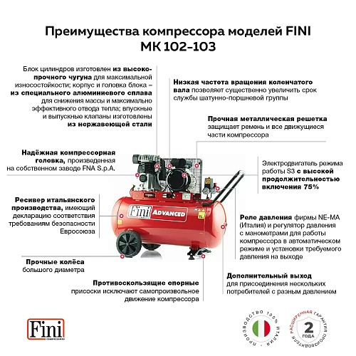 Поршневой компрессор с ременным приводом FINI MK 103-90-3M