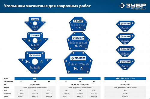 ЗУБР УМ-3, 11 кг, Угольник магнитный для сварочных работ, Профессионал (40050-11)