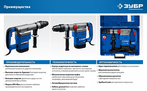 ЗУБР 45 мм, 1350 Вт, АВТ, перфоратор SDS-Max, Профессионал (ЗПМ-45-1350 ЭВ)