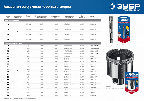 ЗУБР АВК d 12 мм (HEX 1/4″, 15 мм кромка), Вакуумное алмазное трубчатое сверло, Профессионал (29865-