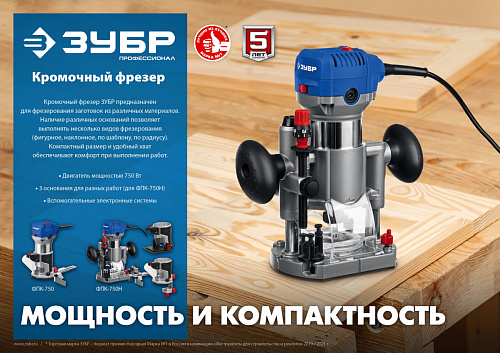 ЗУБР 750 Вт, кромочный фрезер, сумка, 3 основания, Профессионал (ФПК-750Н)