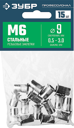 ЗУБР М10, станд.бортик, стальные резьбовые заклепки с насечками, 6 шт, Профессионал (31318-10)