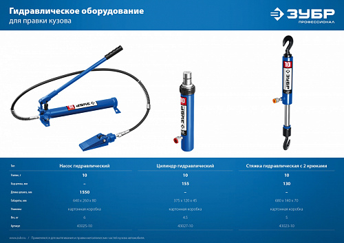 ЗУБР 10т, Гидравлический цилиндр, Профессионал (43027-10)