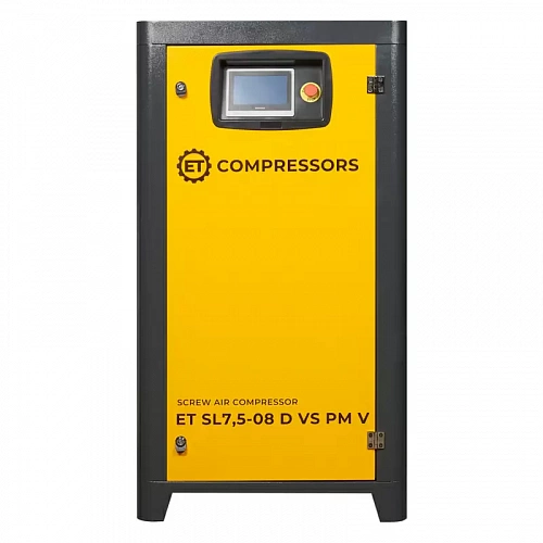 Винтовой компрессор ET-Compressors SL 7,5-08 D VS PM (IP23) V без муфты с частотным регулированием производительности и двигателем на постоянных магнитах вертикальное исполнение на ресивере 130 л