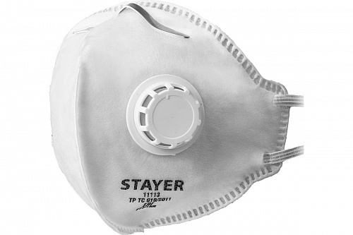 STAYER FV-80 класс защиты FFP1, плоская, с клапаном выдоха, фильтрующая полумаска (11113)