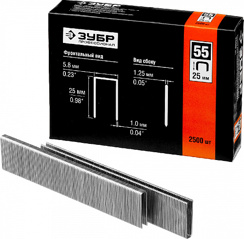 ЗУБР тип 18GA (55 / 90 / C) 25 мм, 2500 шт, скобы для степлера (31855-25)