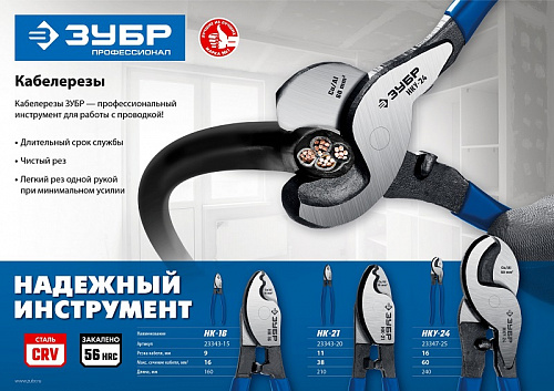ЗУБР НК-16 d 9мм 160мм, Кабелерез, Профессионал (23343-15_z01)