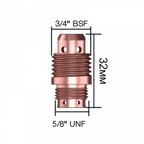 Держатель цанги горелки PARWELD (d=1.2-6.4мм, 5/8"UNFx32мм, упаковка 5 шт.) PRO550W/PRO250A