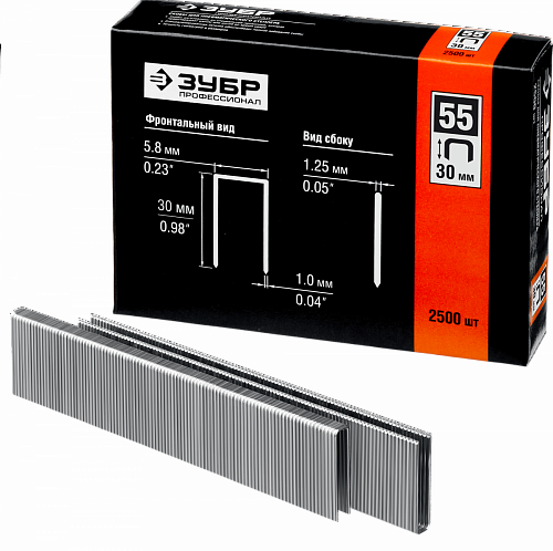 ЗУБР тип 18GA (55 / 90 / C) 40 мм, 2500 шт, скобы для степлера (31855-40)