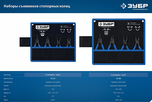 ЗУБР 4 шт, 180 мм, Набор съемников стопорных колец (22826)