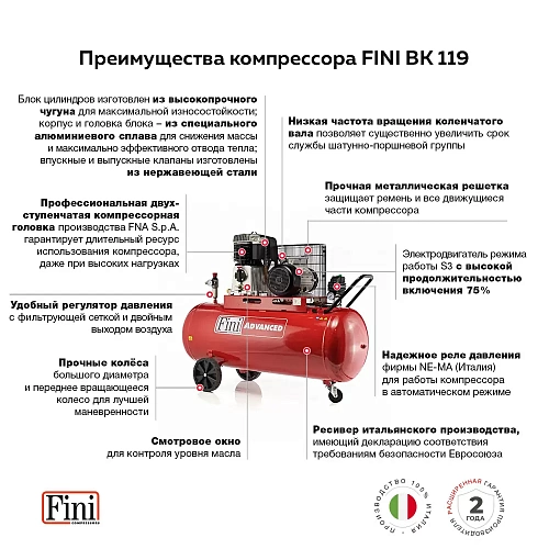 Поршневой компрессор с ременным приводом FINI BK-119-270-7.5