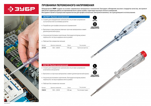 ЗУБР 100-500В 140мм, Электрический пробник (25720)
