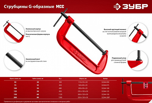 ЗУБР МСС-80 75 мм, Чугунная струбцина G (32244-075)