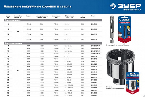ЗУБР АВК d 8 мм (HEX 1/4″, 15 мм кромка), Вакуумное алмазное трубчатое сверло, Профессионал (29865-0